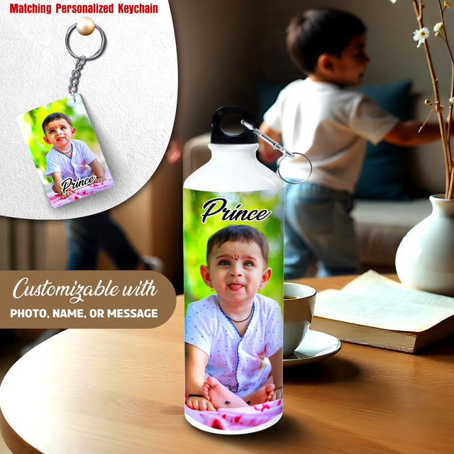 Photo Printed Aluminum Water Bottle with Keychain