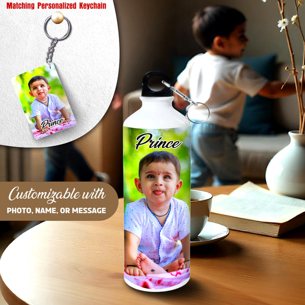 Photo Printed Aluminum Water Bottle with Keychain