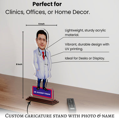 Personalized Acrylic Caricature for Doctors 6x8 Inch with Custom Name Mug.