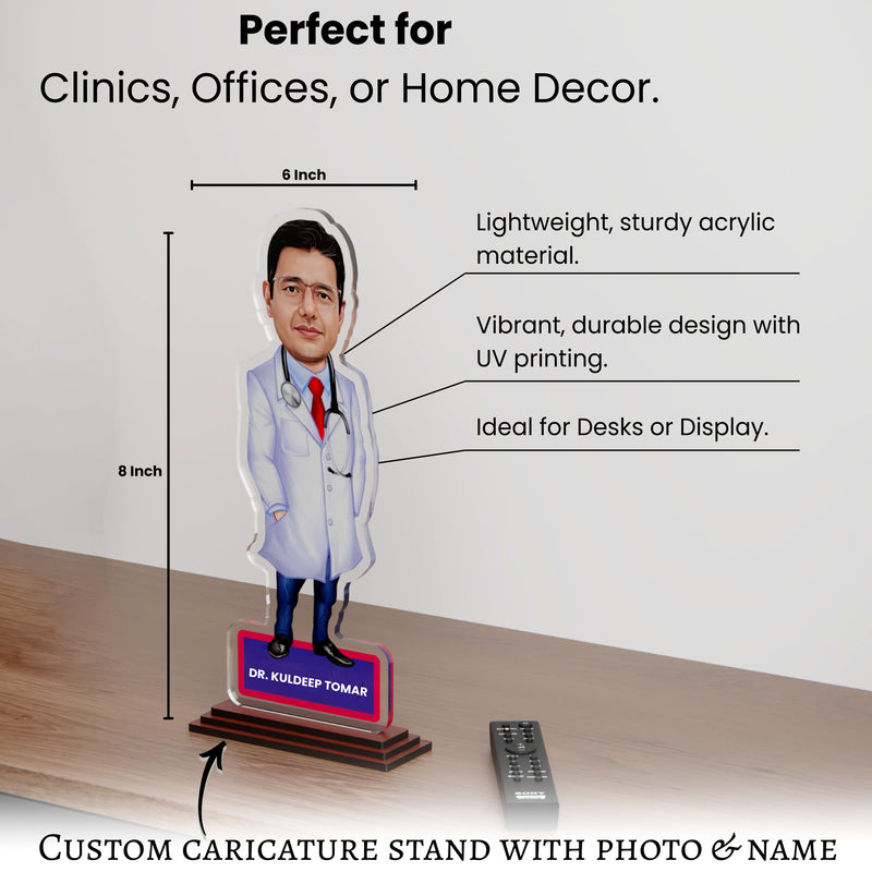 Personalized Acrylic Caricature for Doctors 6x8 Inch with Custom Name Mug.
