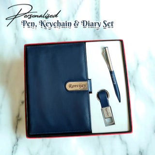 Personalized Leather Diary Gift Set – Magnetic Diary with Engraved Pen & Keychain,