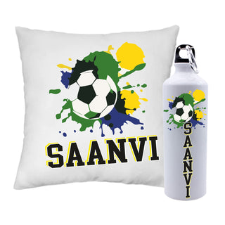 Customized Kids Set with Cartoon Print Bottle and Cushion.