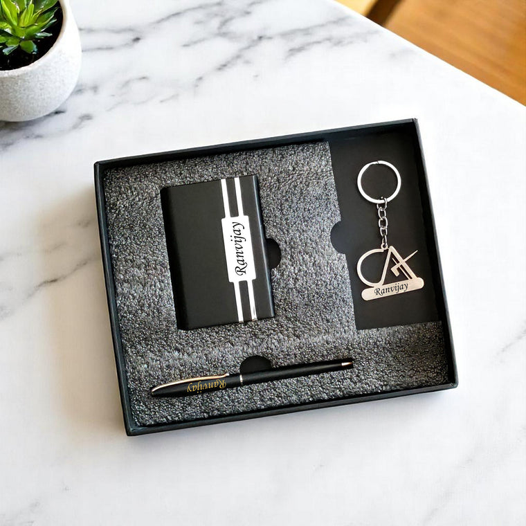 Professional CA Combo Set- Pen, CA Keychain & Card Holder With Name Engraved.