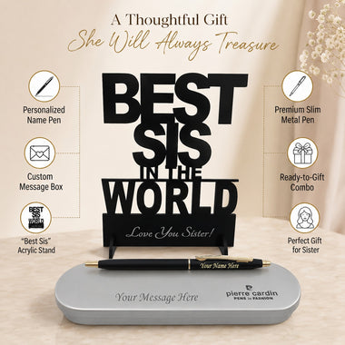 Customized Pen with Name Engraved & Best Sis Acrylic Stand