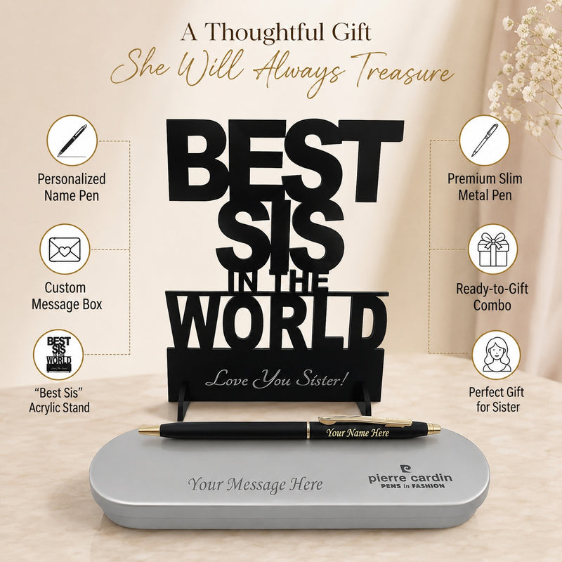 Customized Pen with Name Engraved & Best Sis Acrylic Stand