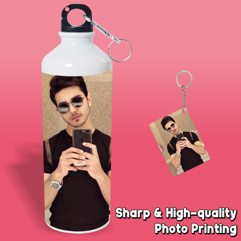 Photo Printed Aluminum Water Bottle with Keychain