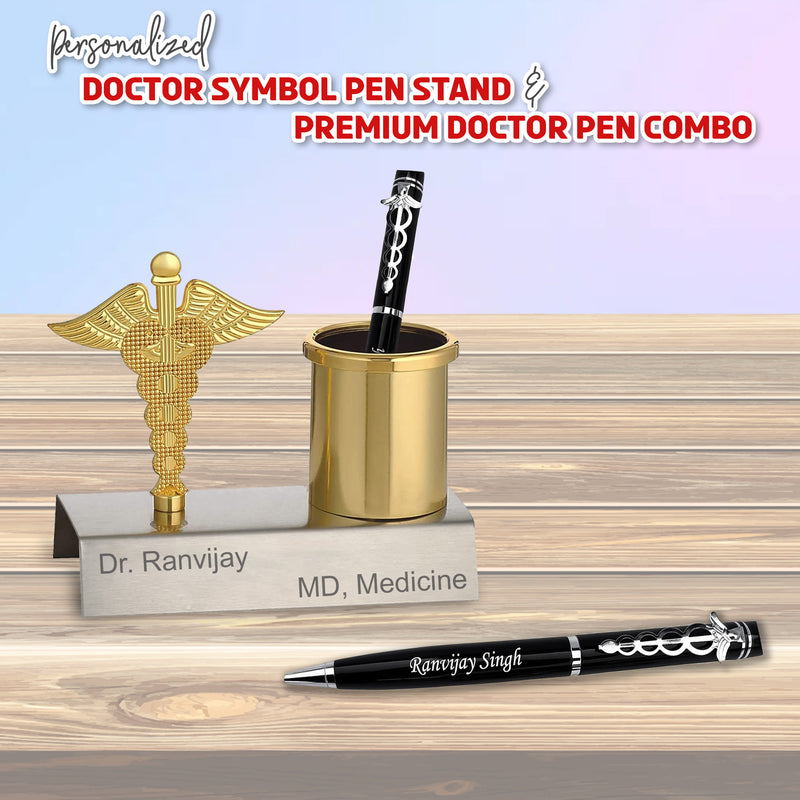 Personalized Doctor’s Combo – Engraved Pen & Custom Pen Stand with Name & Designation