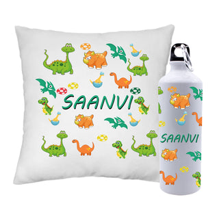 Customized Kids Set with Cartoon Print Bottle and Cushion.