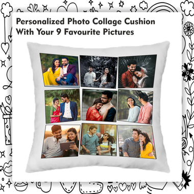 Custom Satin 9 Photo Collage Cushion with Your Pictures Printed.
