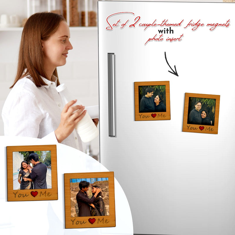 Personalized Wooden Magnetic Picture Frames (Set of 2) – Couple Photo Fridge Magnets.