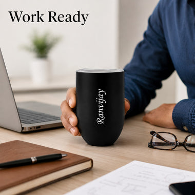 Customized Travel Mug with Name, 350 ml Stainless Steel Double Walled Vacuum Insulated Coffee Mug with Lid.