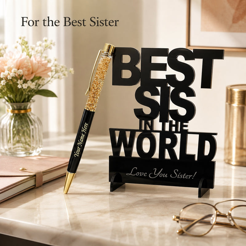 Customized Pen with Name & Best Sis in the World Acrylic Stand.