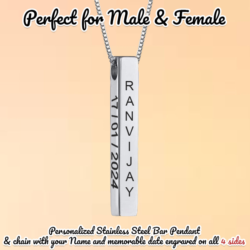 Personalized Bar Pendant Silver (Name on all 4 Sides)