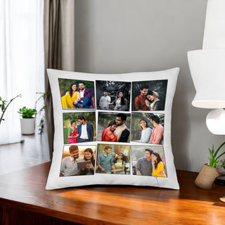 Custom Satin 9 Photo Collage Cushion with Your Pictures Printed.