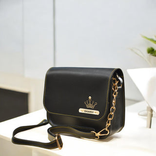 Personalized Leather Chain Sling Bag with Name & Elegant Charm for Women