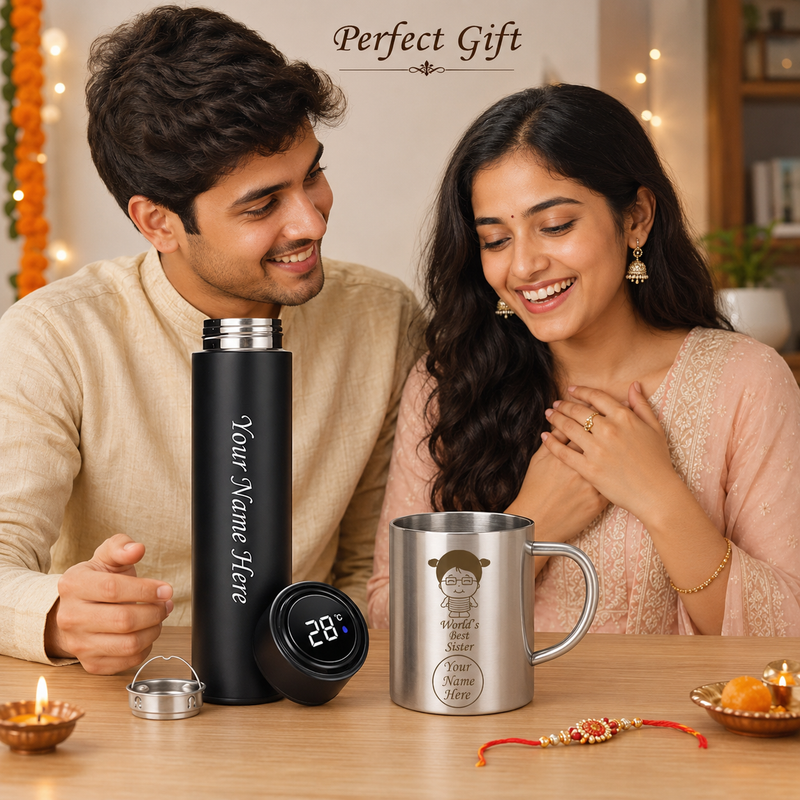 Customized Gift for Sister, Customized Bottle with Name & World’s Best Sister Steel Mug Set