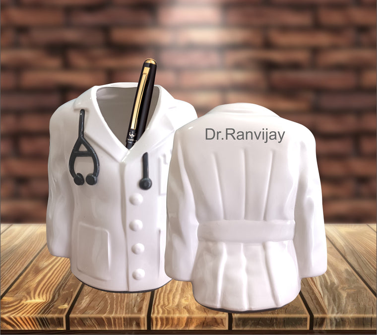 Doctor Coat Pen Stand With Name Engraved.