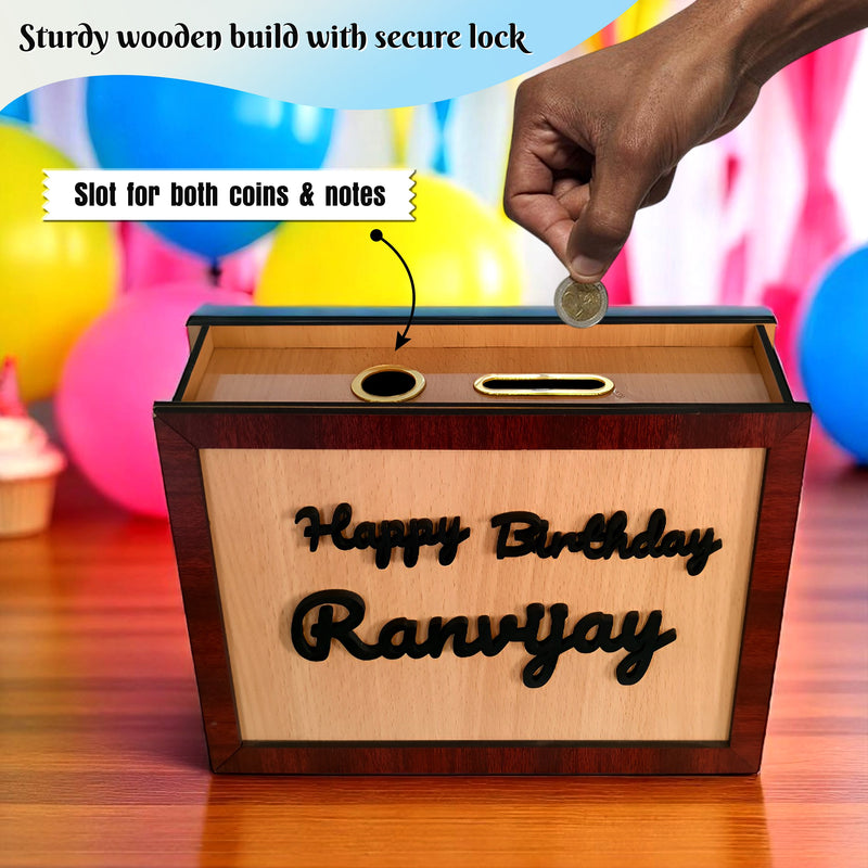 Personalized Wooden Piggy Bank with ₹1 Lakh Savings Tracker – Custom Money Saving Box