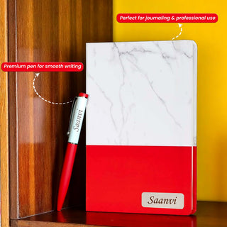 Personalized Marble Finish Diary – Engraved Name Notebook & Pen with Employee Name.