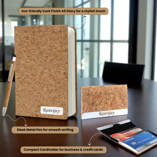 Personalized Executive Gift Set – Non-Dated Diary, Pen, Mug, Bottle, Keychain & Cardholder with Employee Name.