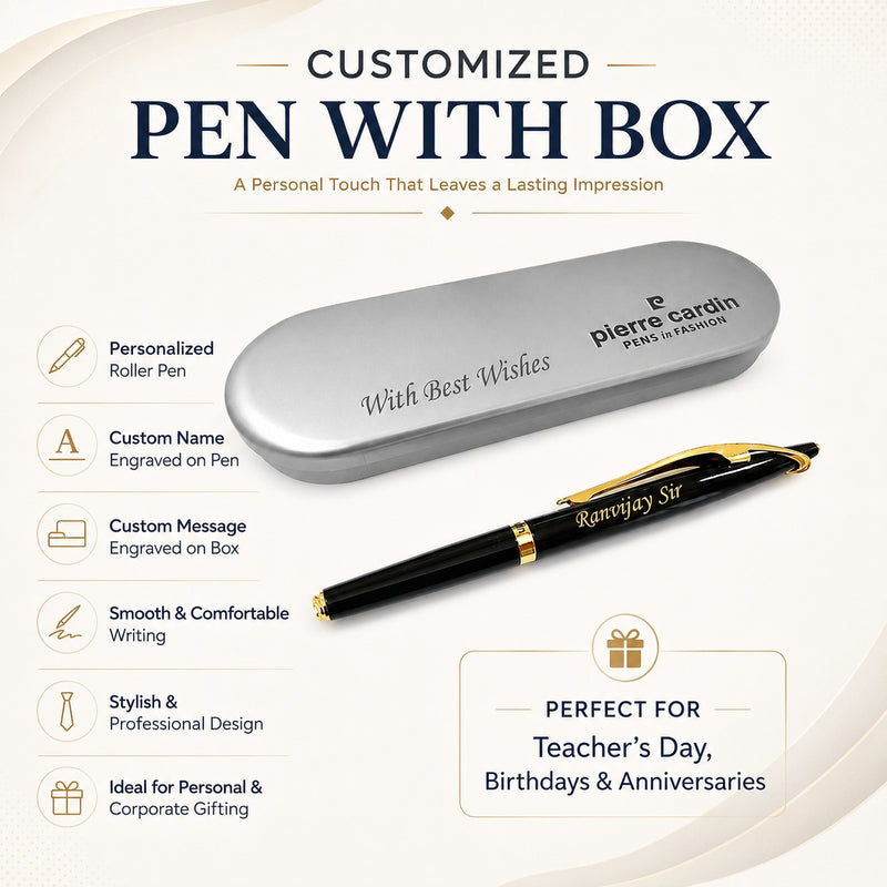 Customized Black Roller Pen with Name Engraved & Message on Box