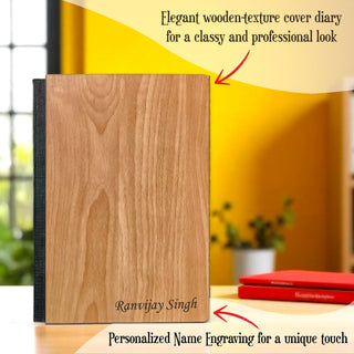 Customized Wooden Gift Combo – Elegant Diary, Engraved Pen & Timeless Infinity Calendar with Employee Name.