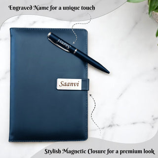 A5 Personalized Leather Diary & Engraved Pen.