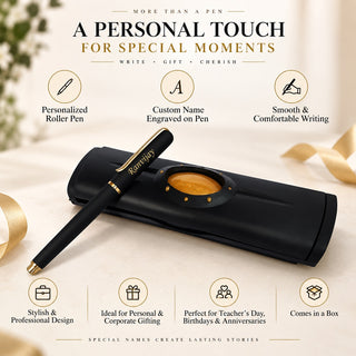 Customized Black Roller Pen with Name Engraved & Box | Personalized Pen Gift for Men & Women