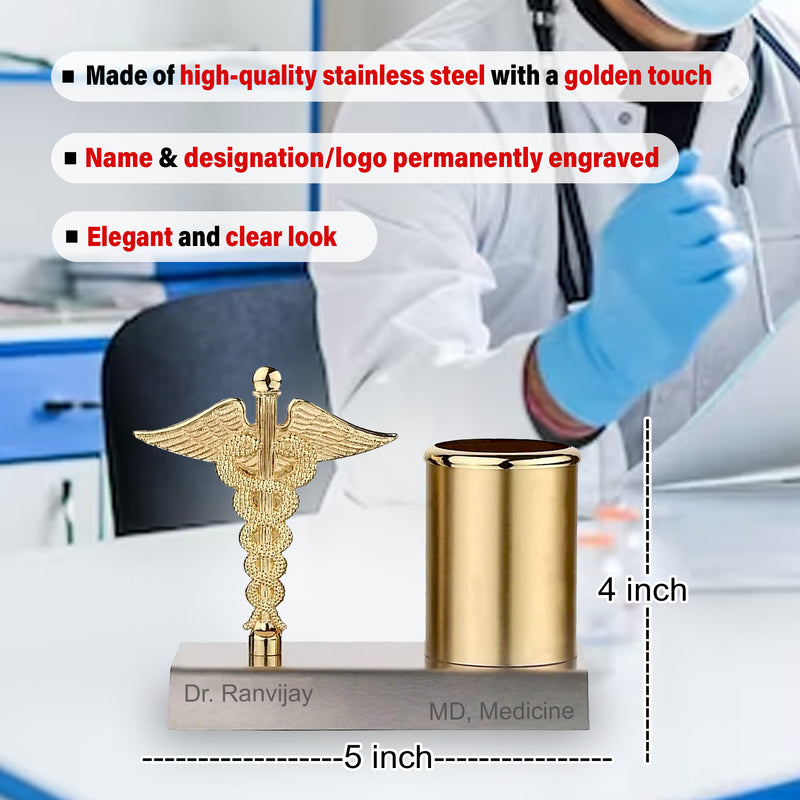 Personalized Doctor’s Combo – Engraved Pen & Custom Pen Stand with Name & Designation