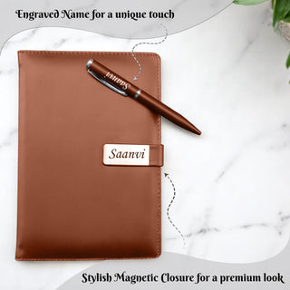 A5 Personalized Leather Diary & Engraved Pen.