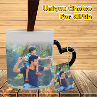 Photo Printed Magic Mug with Photo Keychain.