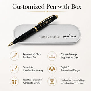 Customized Pen with Name Engraved & Message on Box | Personalized Black Ball Pen Gift for Men & Women