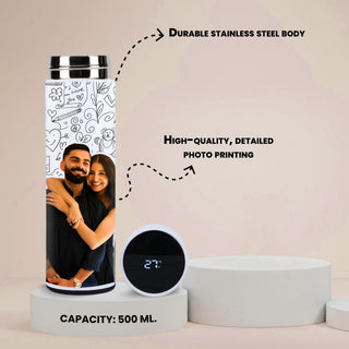 White Temperature Bottle – Personalized with Photo, Logo, or Wishes, 500 ML