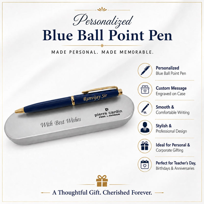 Customized Pen with Name Engraved & Message Engraved on Box | Personalized Blue Ball Pen Gift for Men & Women
