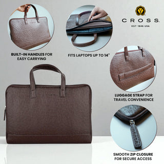 Premium Cross Laptop Sleeve With Luggage Strap & Handle – Brown