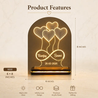 Acrylic 3D Illusion Heart LED Lamp 6x8 Inch – Customized Name Engraved
