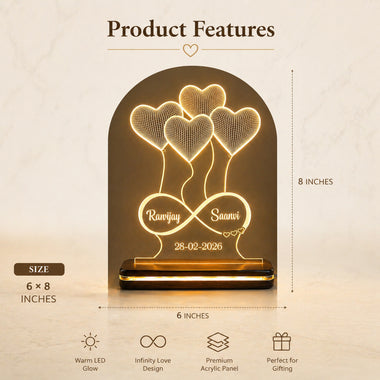 Acrylic 3D Illusion Heart LED Lamp 6x8 Inch – Customized Name Engraved