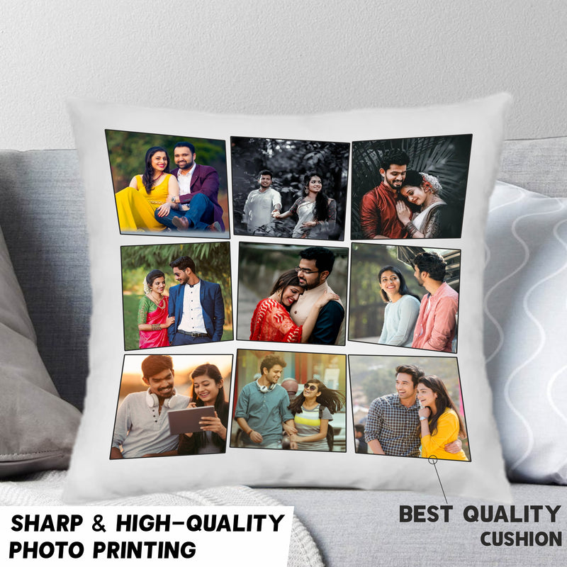 Custom Satin 9 Photo Collage Cushion with Your Pictures Printed.