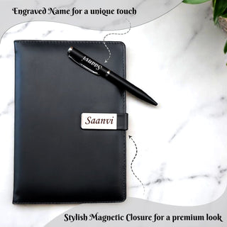 A5 Personalized Leather Diary & Engraved Pen.