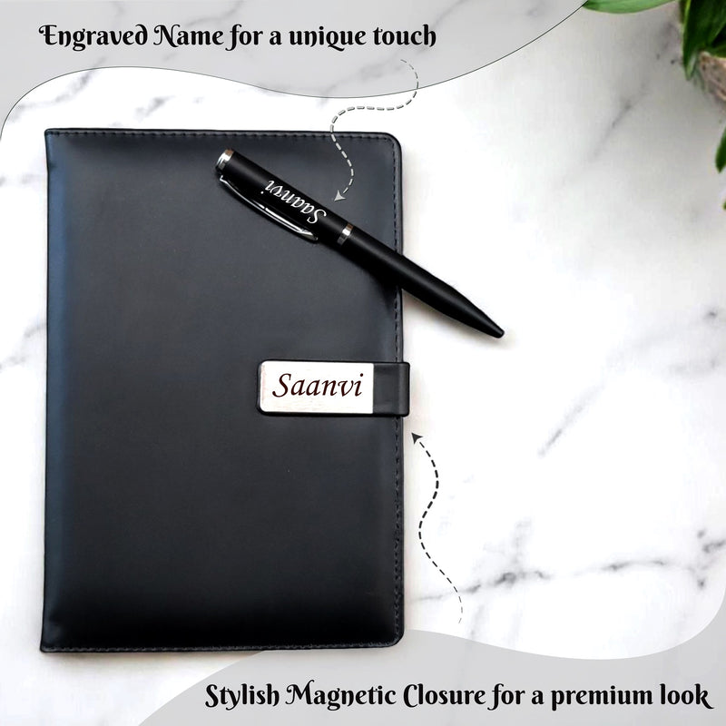 A5 Personalized Leather Diary & Engraved Pen.