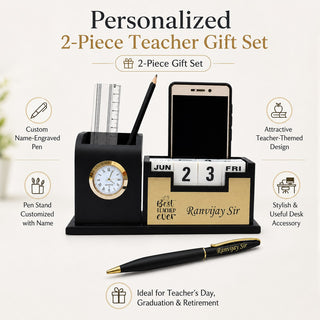 Teacher's Custom Gift Set with Customized Pen with Pen Stand with Name Engraved. Teacher Gift Set for Teachers Day