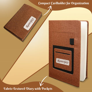 Luxury Personalized Gift Set – Leather Diary, Engraved Pen, Stylish Keychain & Cardholder with Employee Name.