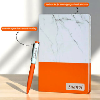 Personalized Marble Finish Diary – Engraved Name Notebook & Pen with Employee Name.