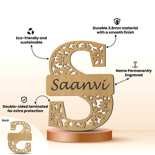 Wooden Initial Letter Wall Decor with Name (12x9 Inches).