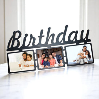 Personalized Happy Birthday Frame with Your 3 Favorite Pictures Printed