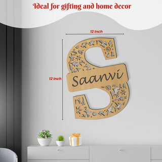 Wooden Initial Letter Wall Decor with Name (12x9 Inches).