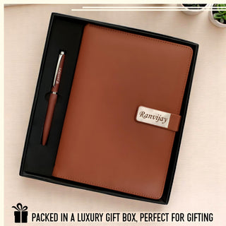 A5 Personalized Leather Diary & Engraved Pen.