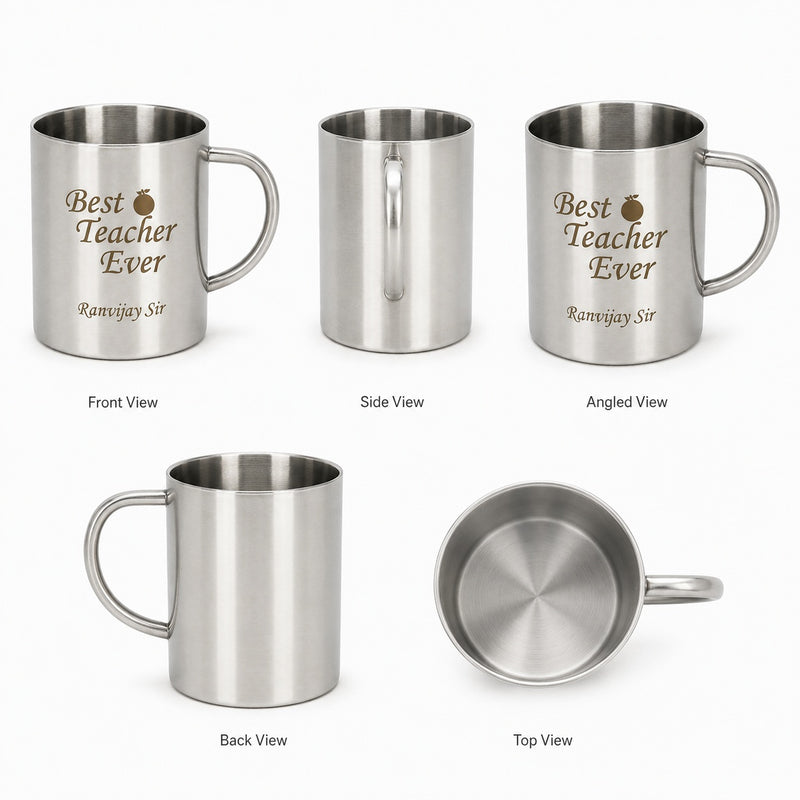 Customized Teacher Mug Best Teacher Ever with Name Engraved | 220ml Stainless Steel Coffee Mug