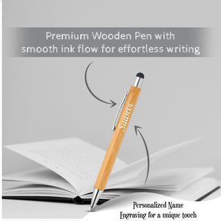 Customized Wooden Gift Combo – Elegant Diary, Engraved Pen & Timeless Infinity Calendar with Employee Name.