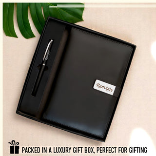 A5 Personalized Leather Diary & Engraved Pen.